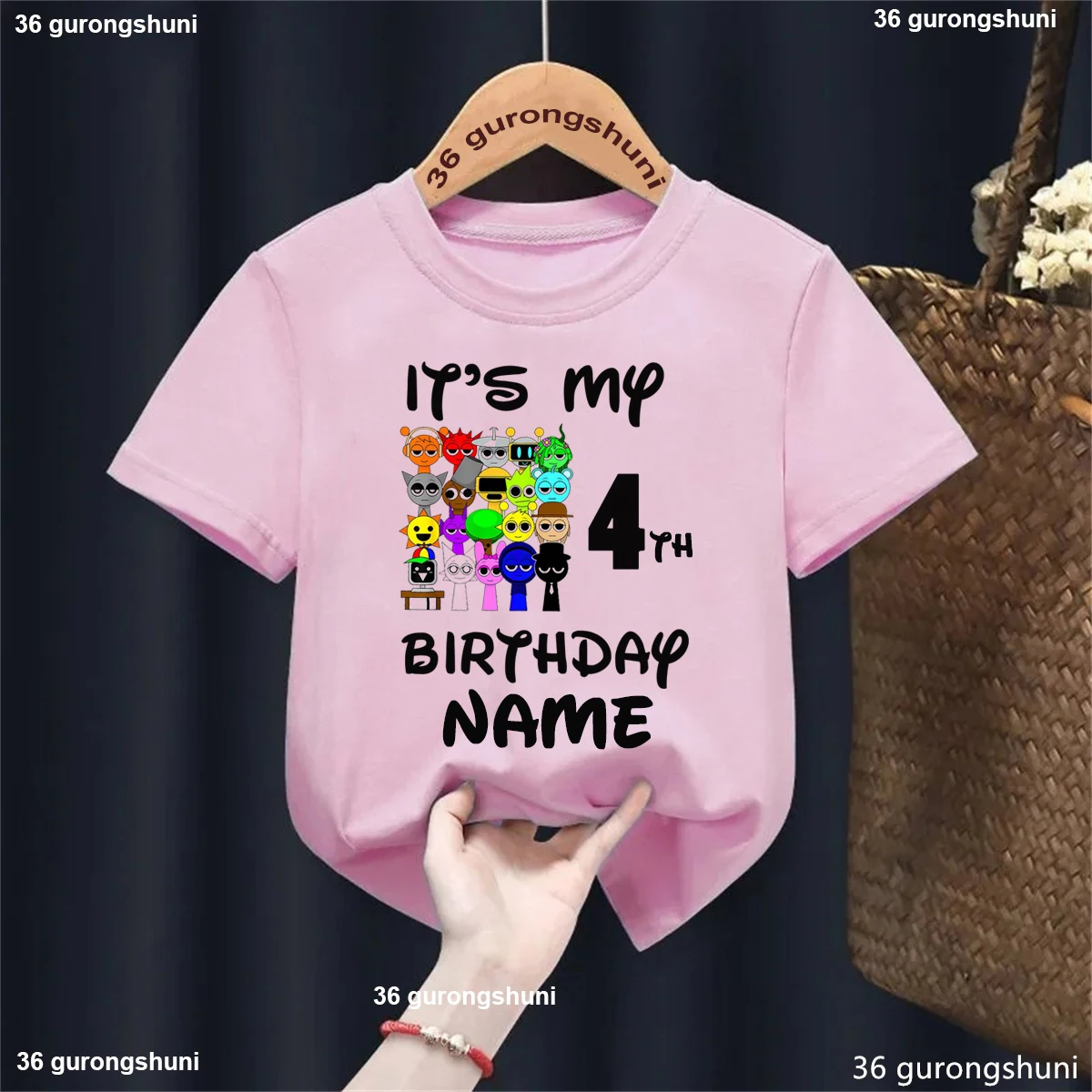Nombre personalizado Es mi juego de 4 cumpleaños Sprunki Camiseta estampada niñas/niños amantes de la música de moda ropa para niños camiseta de regalo de cumpleaños - imagen 4