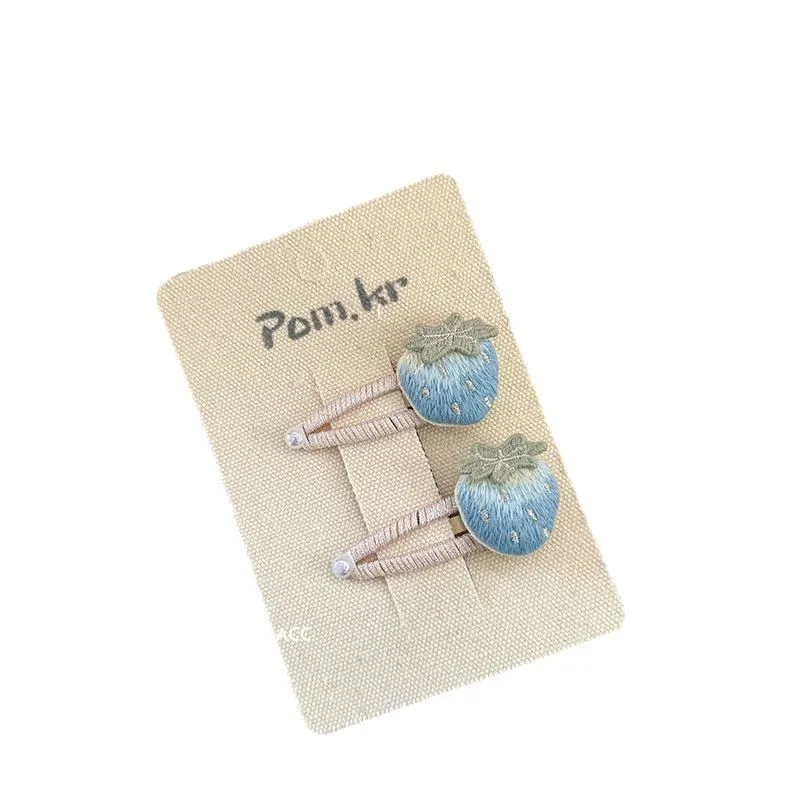 2 unids/set dulce moda fresa Clip de pelo para niña lindo bordado tela niños BB Clip sombreros para niños accesorios para el cabello - imagen 5