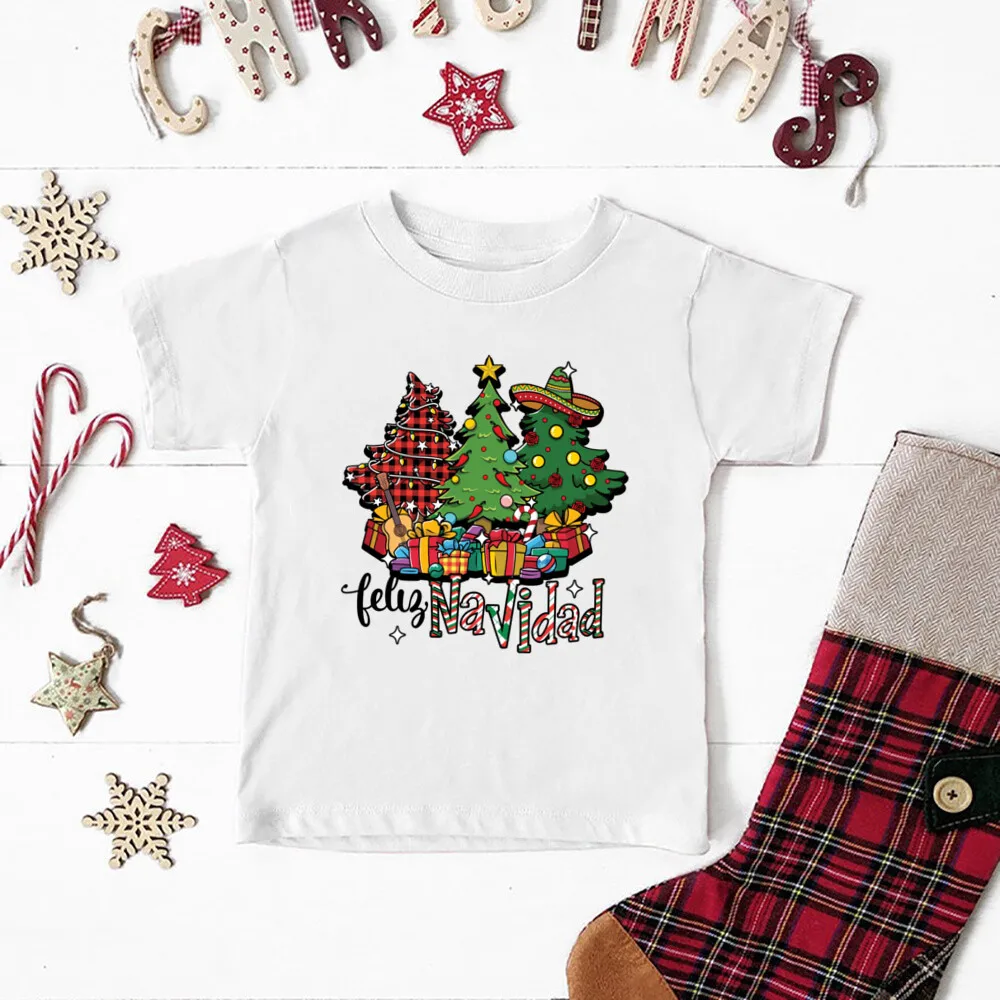 Camiseta con estampado español de Feliz Navidad para niños y niñas, traje de fiesta de Navidad, ropa de vacaciones, Tops, camisetas para niños pequeños - imagen 5