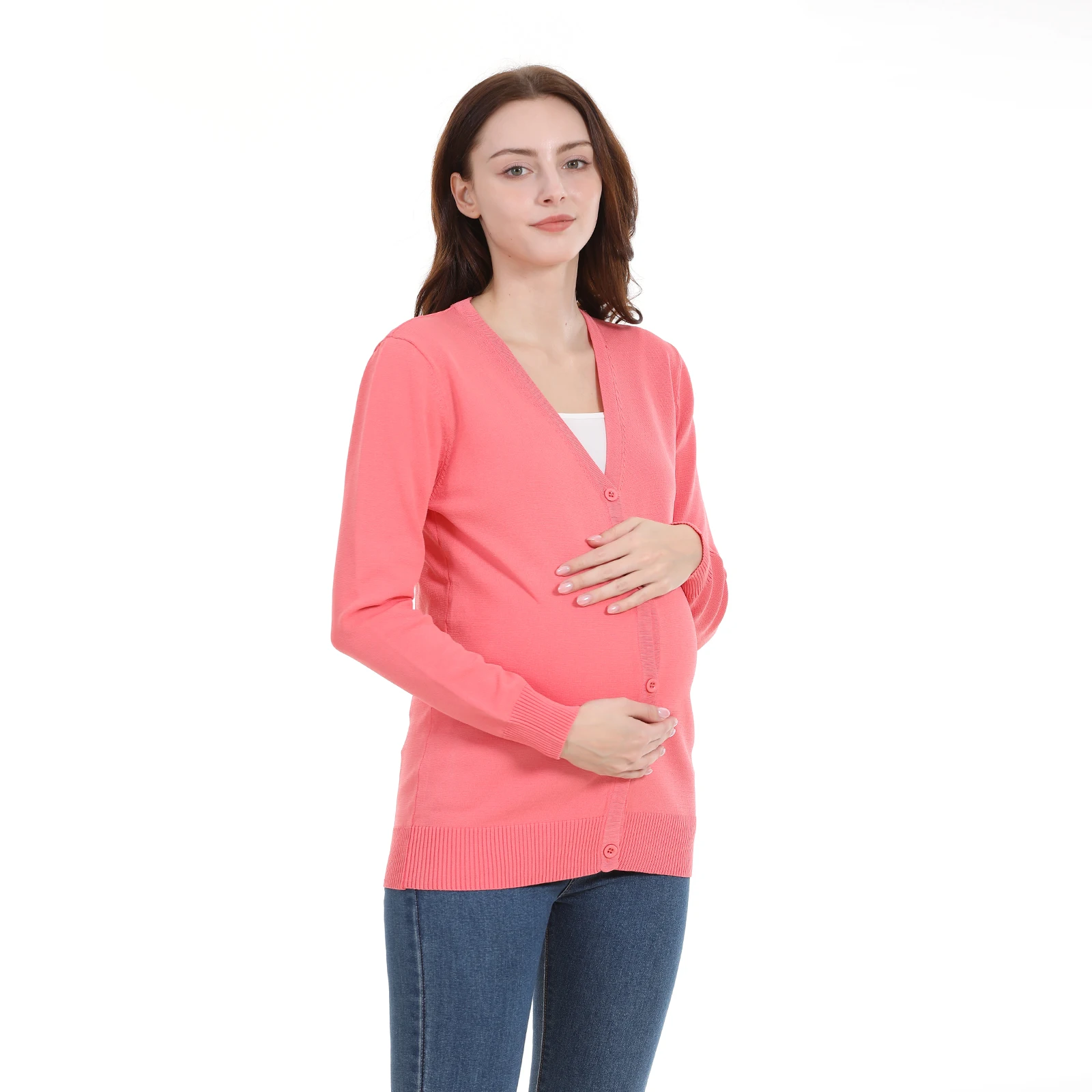 Ropa de maternidad cárdigan abrigo para mujeres embarazadas Otoño Invierno chaqueta de lactancia individual prendas de vestir exteriores ropa de punto Gravida - imagen 5