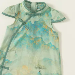 Vestido estilo chino sin mangas para niña con estampado floral
