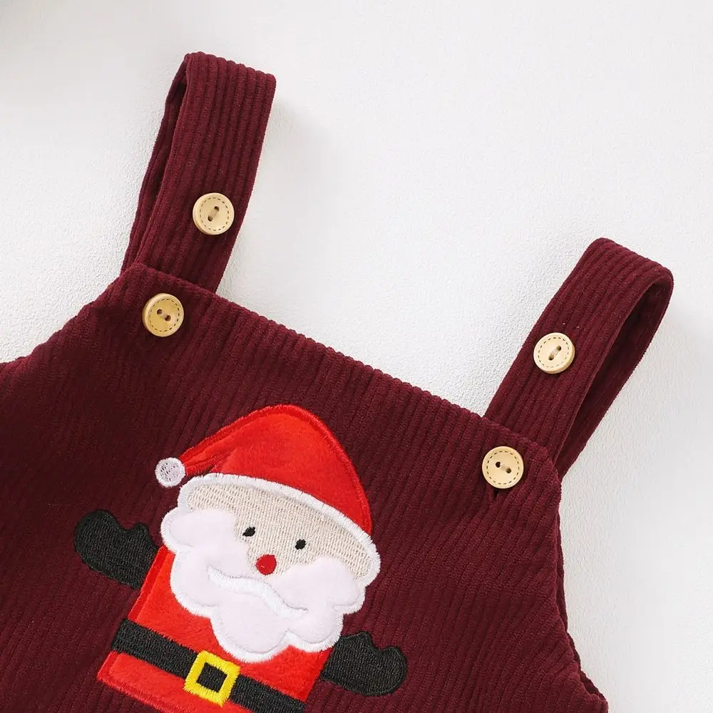 Lindo conjunto de peleles con tirantes de pana de dibujos animados disfraz de Navidad mono bordado niños niñas - imagen 2