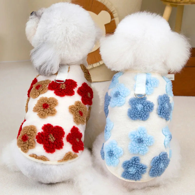 Ropa para perros, abrigo sin mangas con flores rojas y azules de invierno, chaqueta para perros pequeños, Chihuahua, perro salchicha, disfraz para niño y niña, chaleco para cachorro - imagen 3