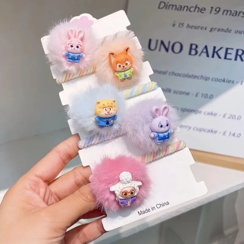 Zootopia, bandas para el cabello de felpa de dibujos animados para niñas pequeñas, Judy Nick, bola de pelo, tocado, accesorios para diadema de alta elasticidad - imagen 3