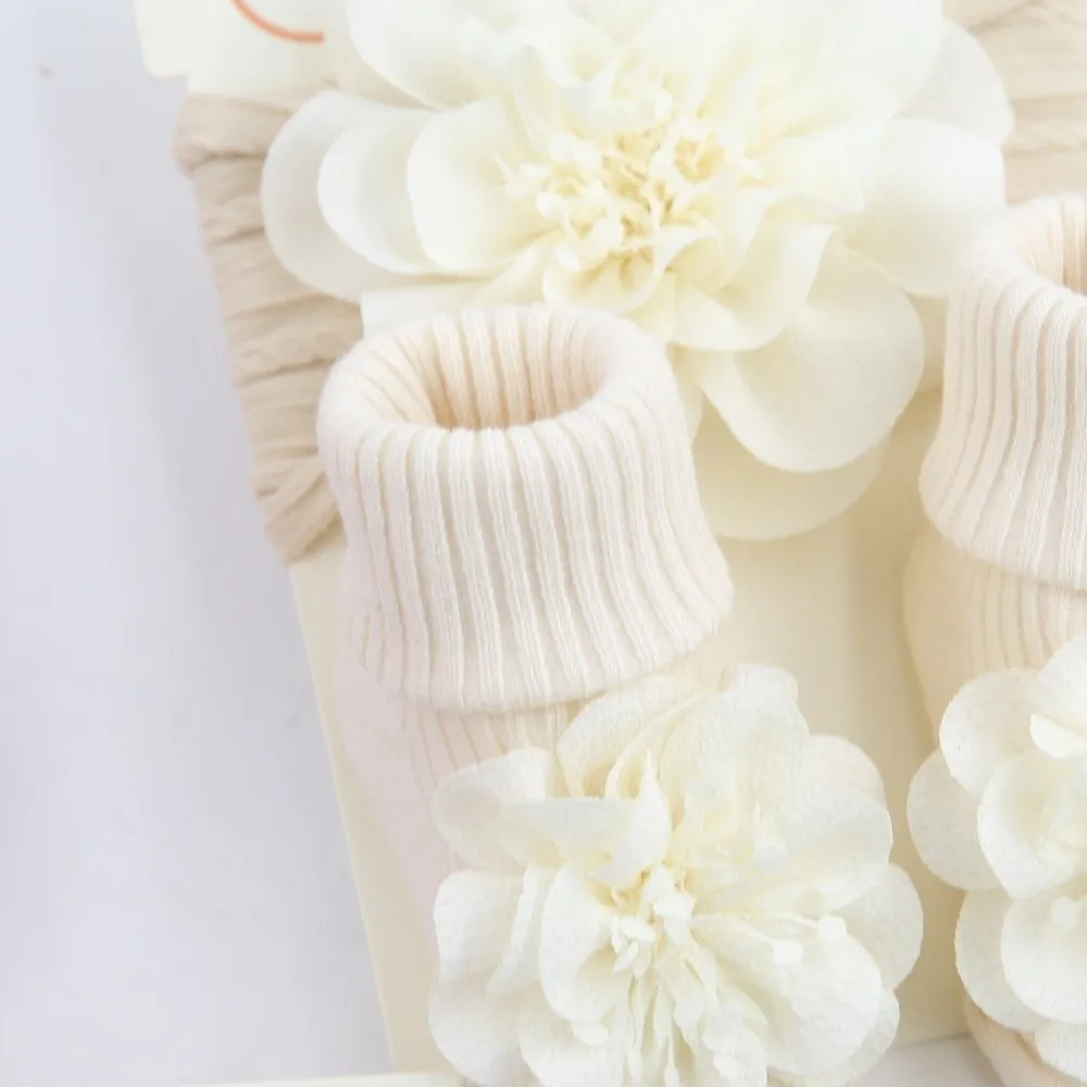 3 unids/set moda encaje flor bebé diadema calcetines conjunto elástico antideslizante bandas para el cabello calcetines de algodón 0-12M - imagen 4