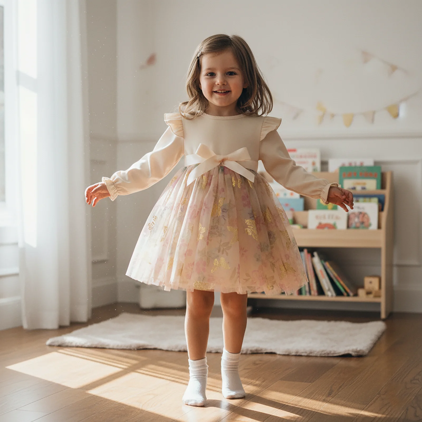 Tregren vestido princesa niña de tul mariposas con cinturón lazo - imagen 4