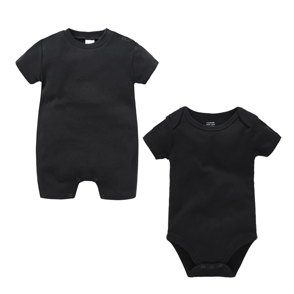 Kavkas Conjunto de ropa de diseño liso para bebé, pelele + mono, 100% algodón, blanco, negro, ropa de verano para recién nacido, 2 uds. - imagen 2