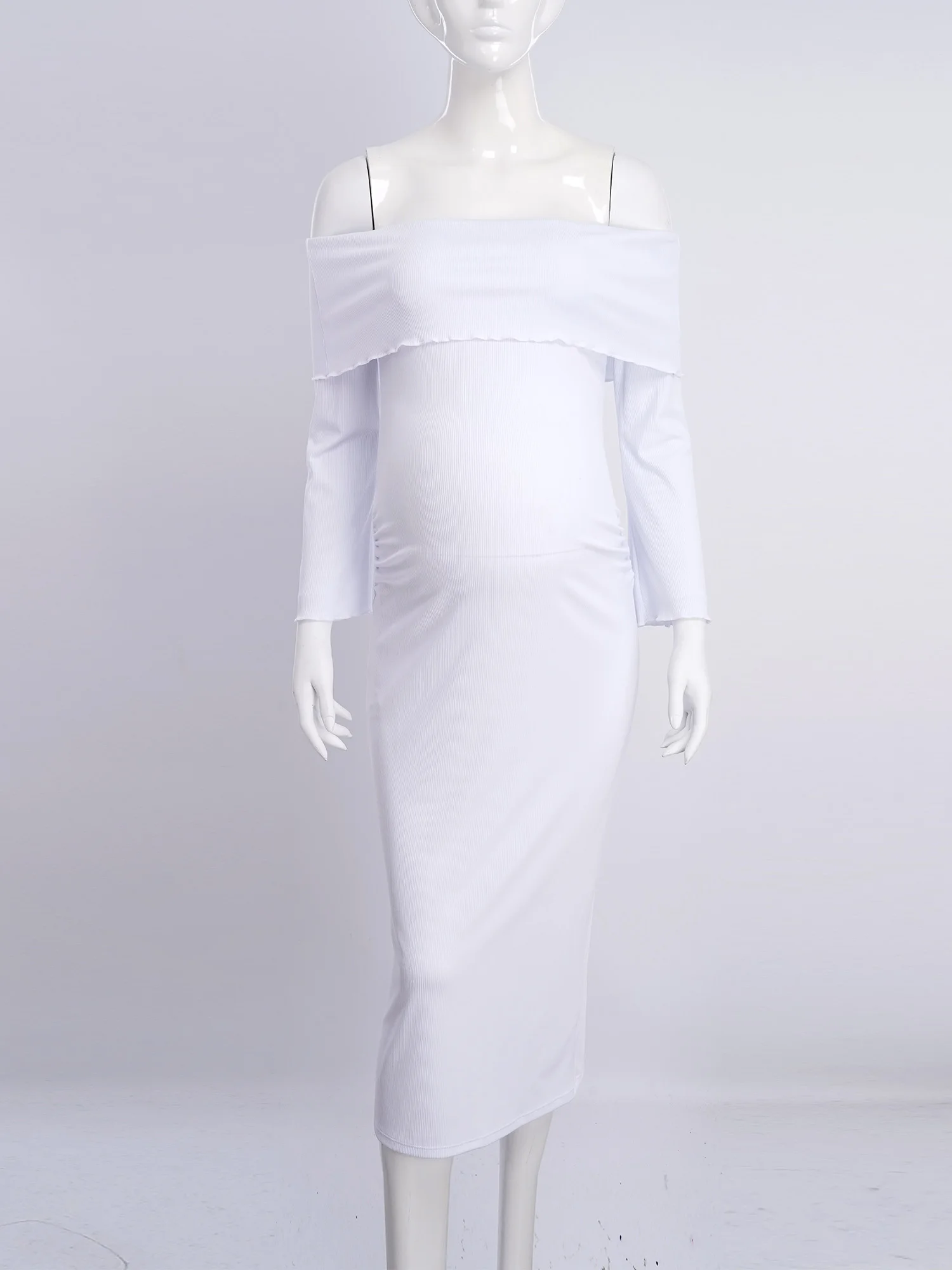 Vestido de fiesta premamá elegante hombros descubiertos largo - imagen 4