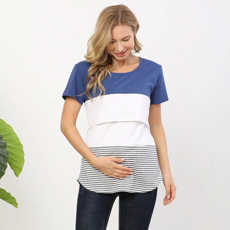 Camisetas de lactancia de talla grande, Tops de maternidad de verano, Camiseta corta de lactancia, ropa de embarazo y lactancia, camisetas para mujeres embarazadas - imagen 4