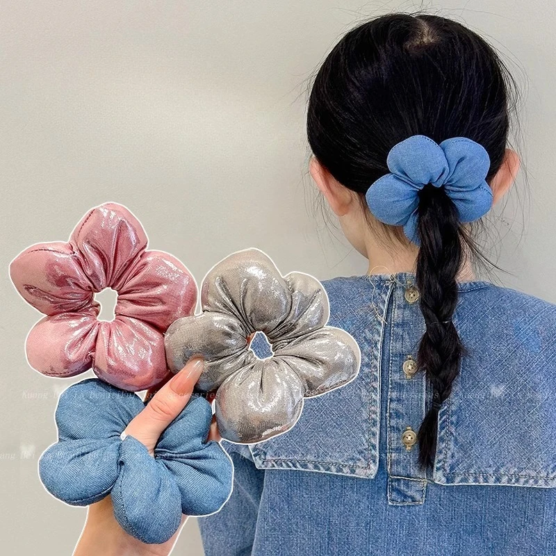 Lazos para el cabello infantiles de flor brillante con goma elástica