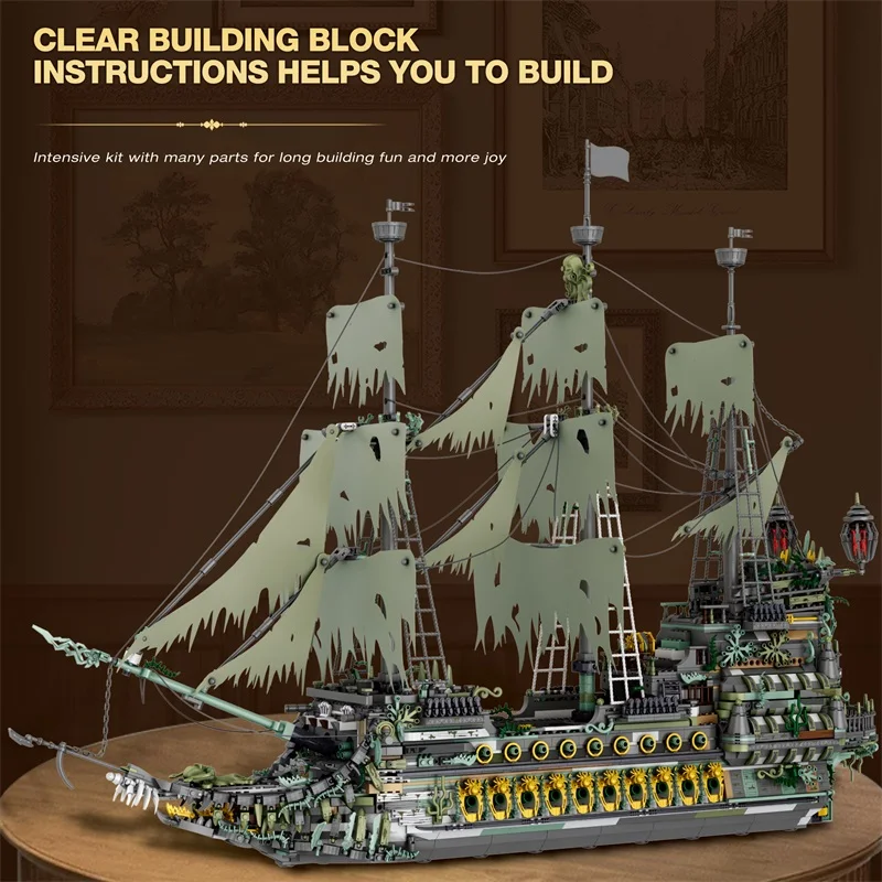 Bloques de construcción de barco pirata The Flying Dutchman, modelo de barco fantasma clásico, bloques de montaje, juguetes DIY para niños, regalos de cumpleaños - imagen 3