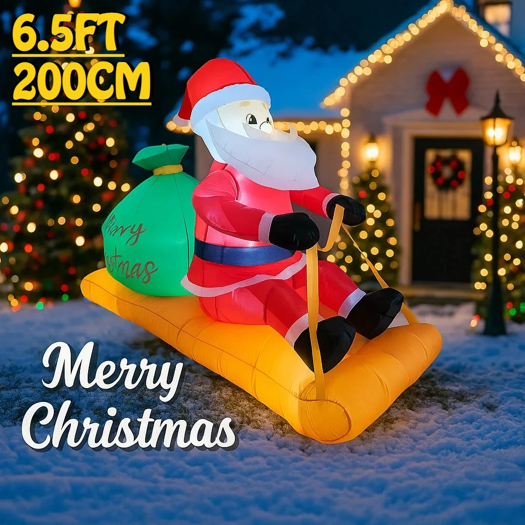 Decoraciones inflables para vacaciones al aire libre, trineo de Papá Noel, decoración de fiesta de patio de Navidad, luces de adorno de Navidad, juguetes para el hogar, 6,5 pies