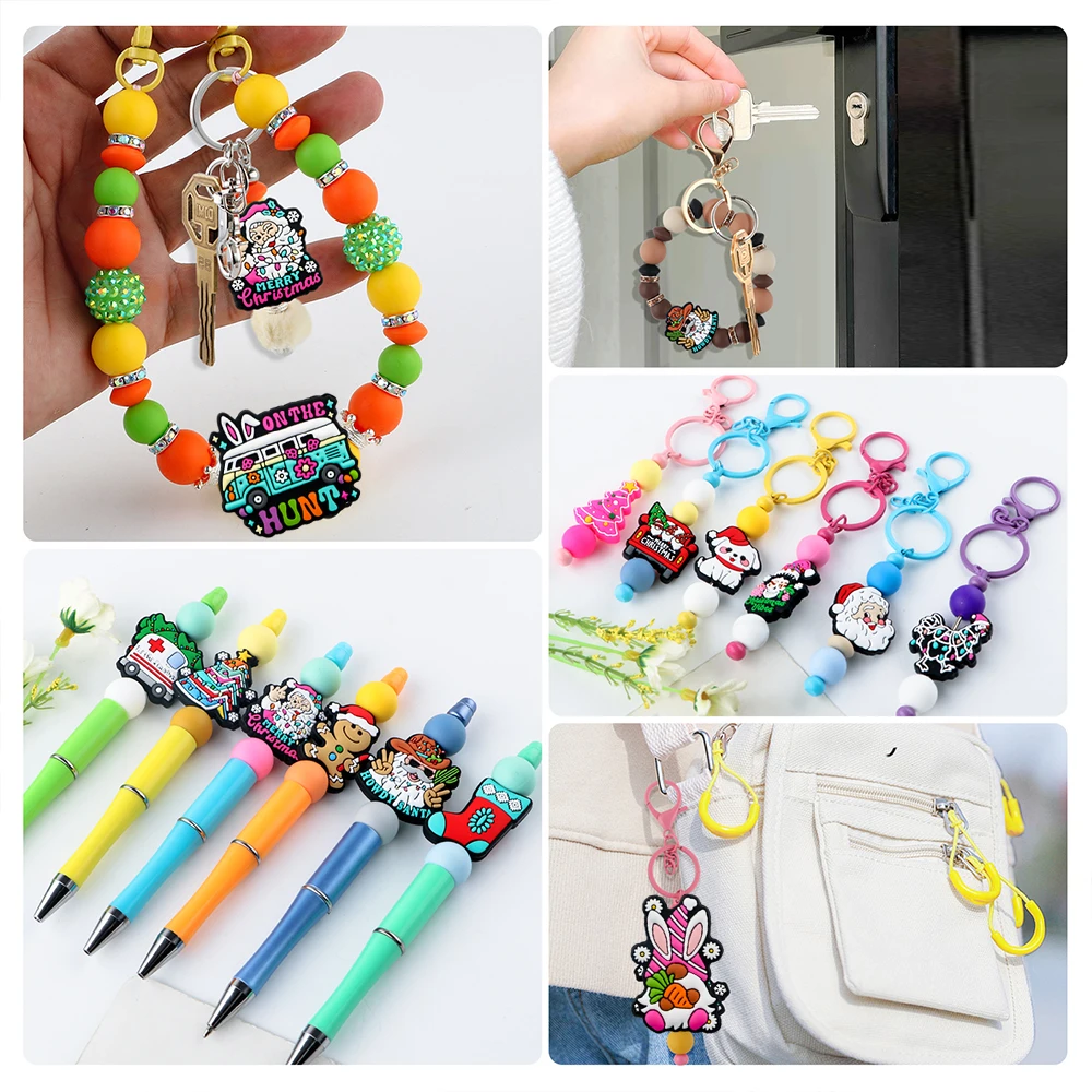 20/30/50 unids/set mezcla aleatoria de cuentas focales de silicona serie de Pascua para fabricación de joyería DIY pluma llavero pulsera Accesorios - imagen 4