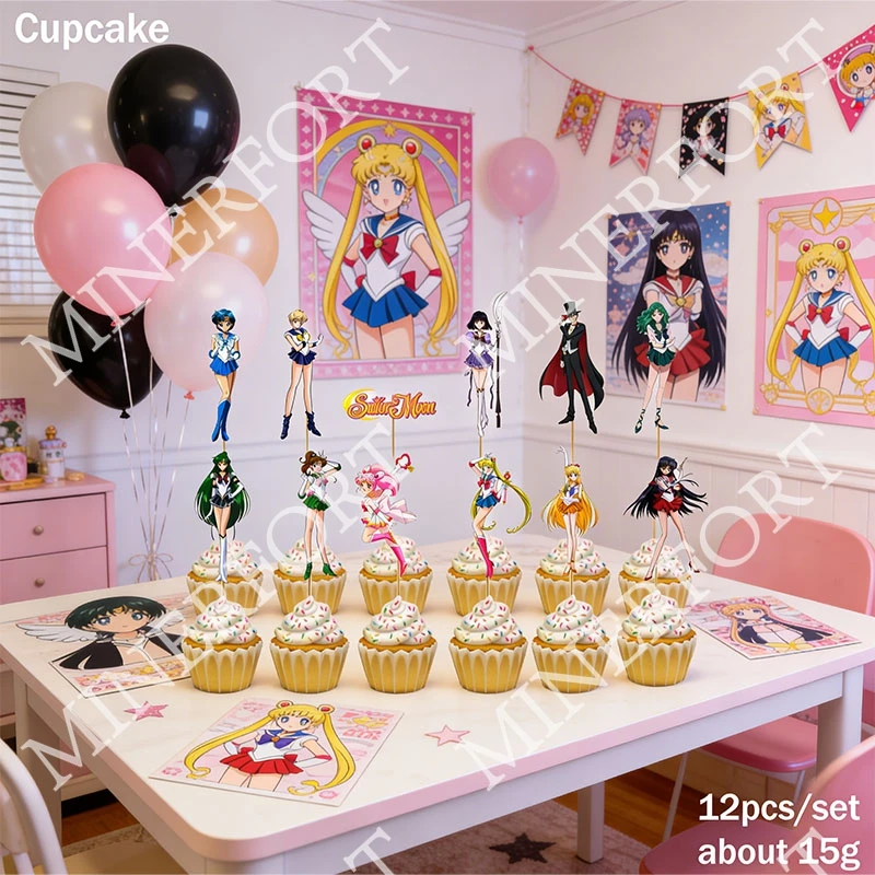 Toppers de cupcakes Sailor Moon para baby shower y cumpleaños