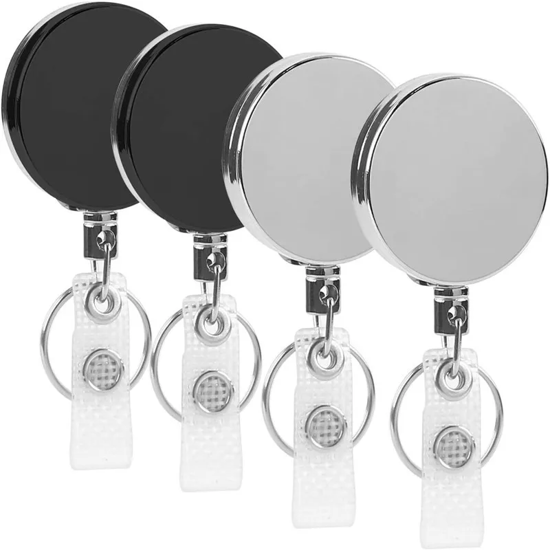 Juegos de tarjetas, llavero con cinturón, carrete de insignia retráctil de metal, cordón de identificación, etiqueta de nombre, tarjetero, carretes, Clips de cadena de retroceso