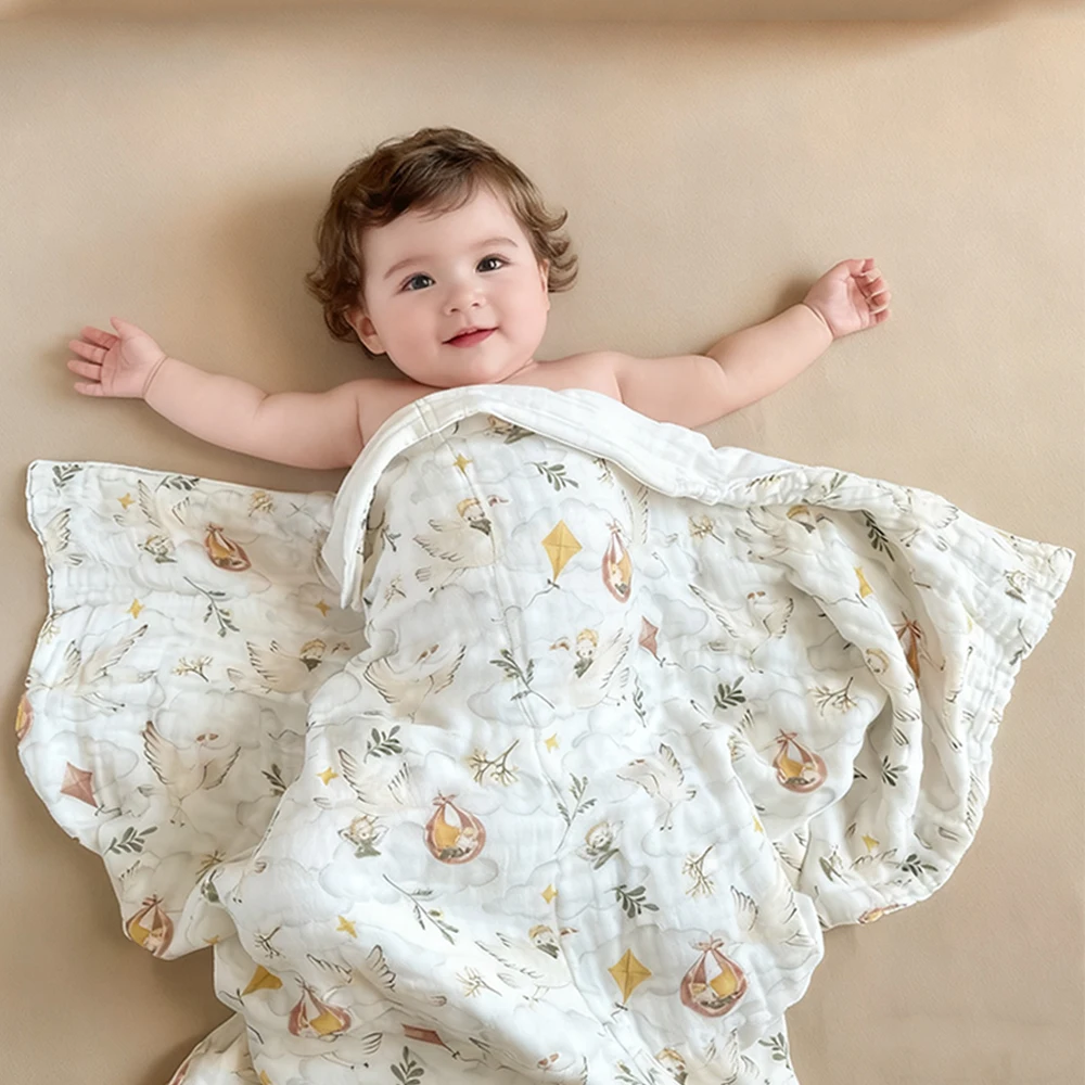 Toalla de baño para bebé de 105x105cm, manta envolvente para niños, ropa de cama de 6 capas, gasa de burbujas de clase A, toalla de algodón, manta de muselina - imagen 2