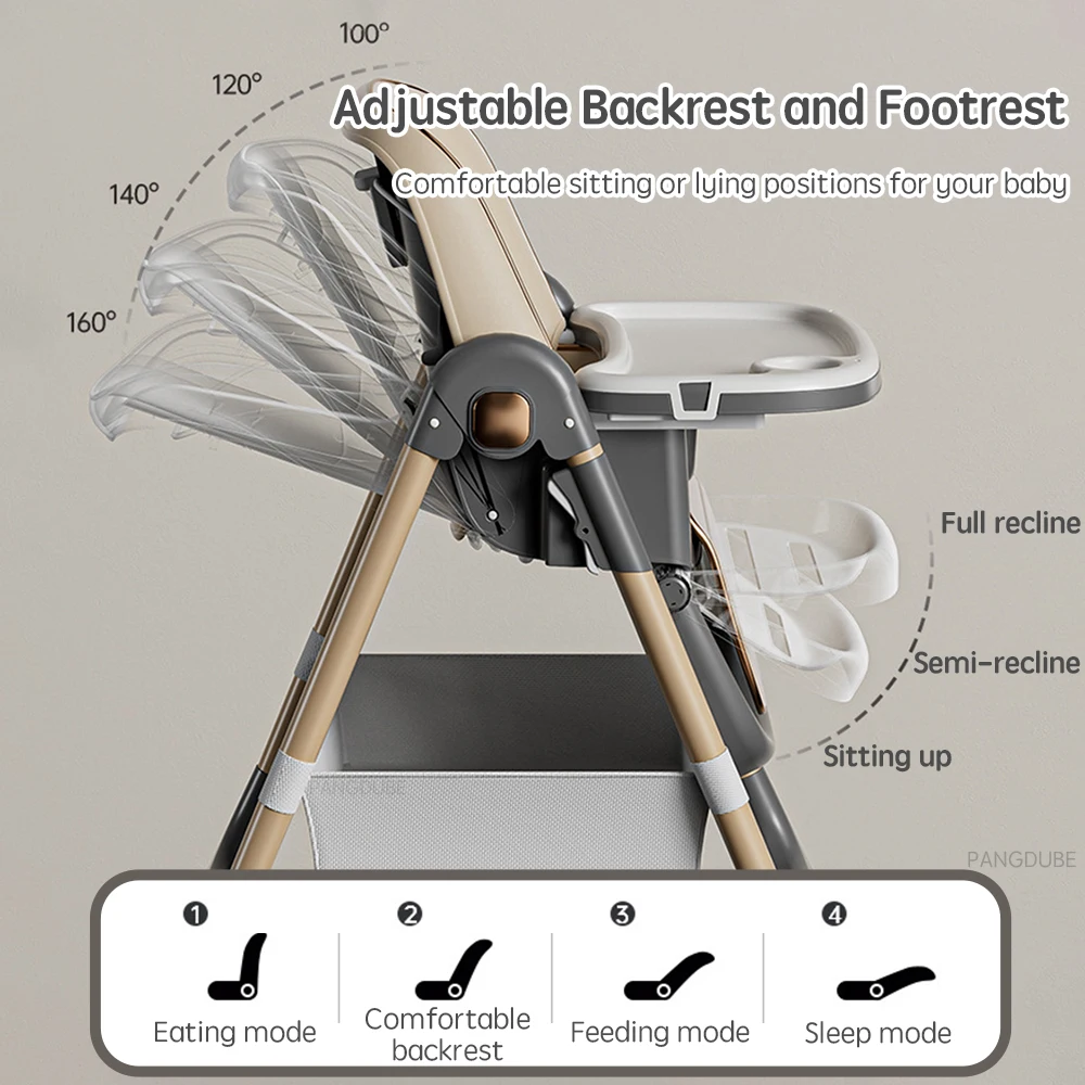 PANGDUBE Trona bebé ajustable reclinable bandeja plegable - imagen 3