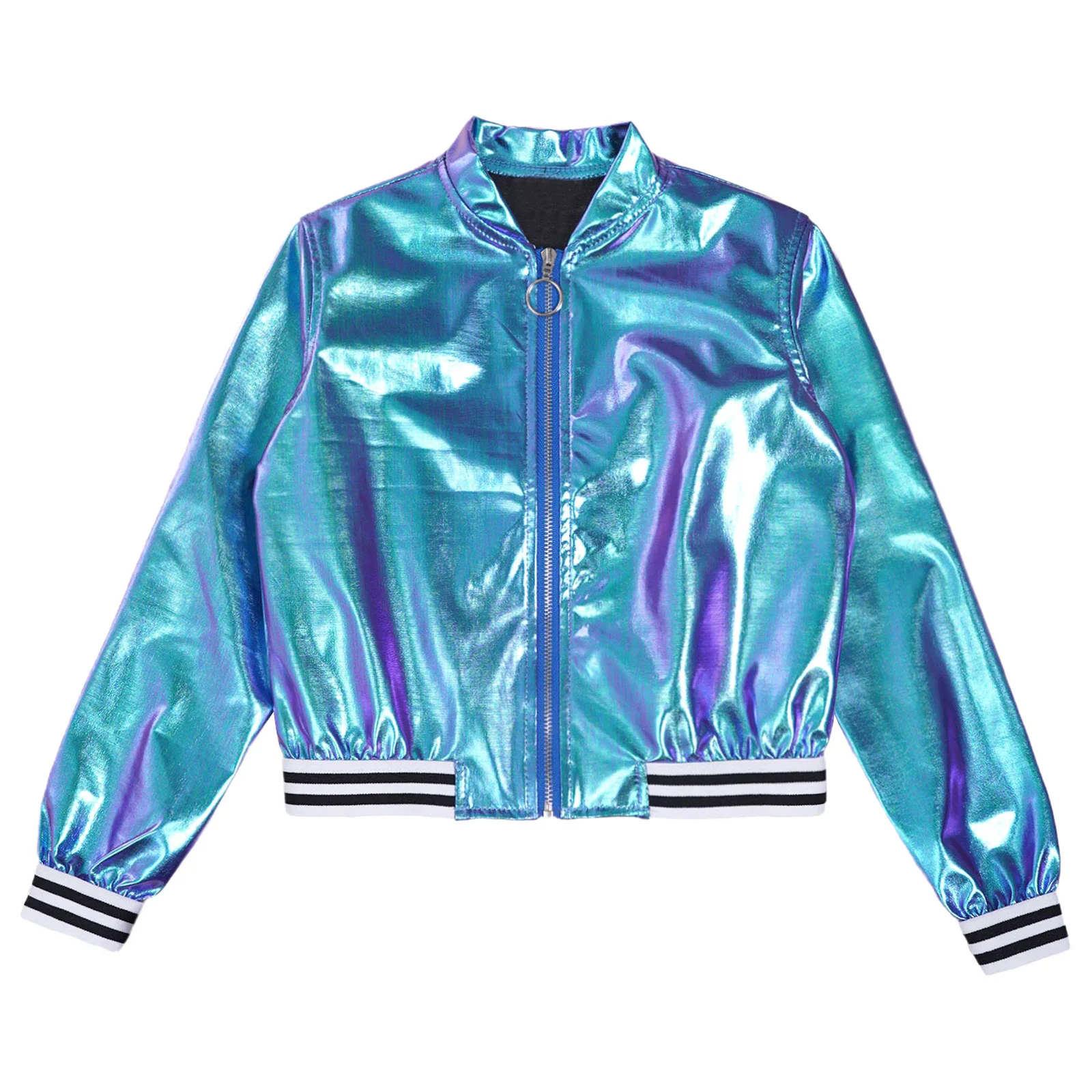 Chaqueta Bomber metálica para niñas, abrigo cortavientos de baile de Jazz de manga larga, ropa de calle para actuación de baile escolar - imagen 4