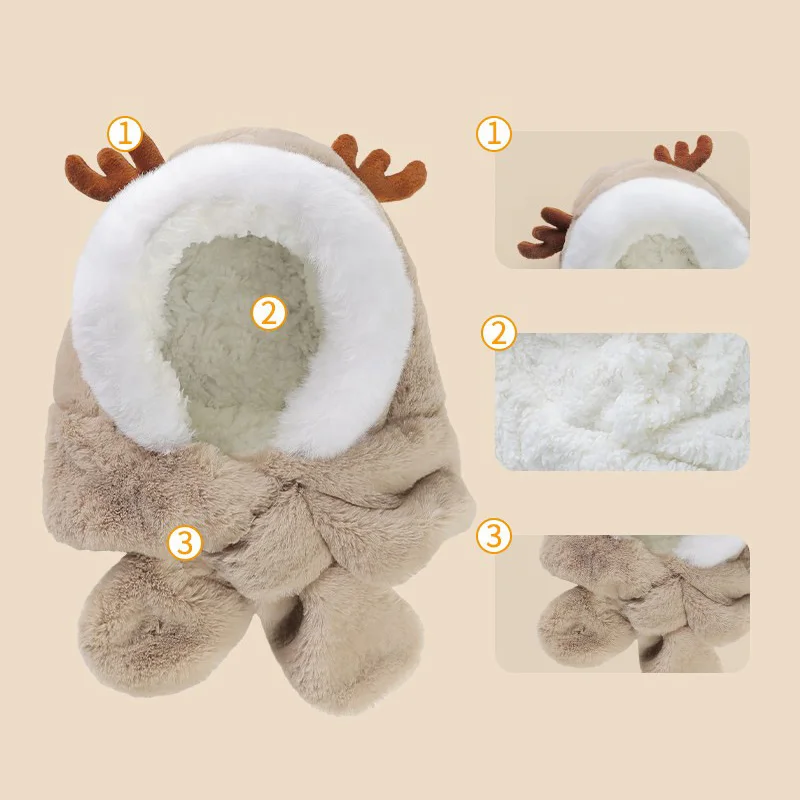 Gorro bebé forro polar con bufanda y orejas suaves de invierno - imagen 5