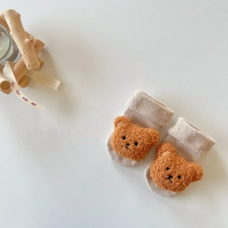 Calcetín cálido para bebé, moda Kawaii, muñeca de dibujos animados, oso, Terry Loop, calcetín hasta la pantorrilla para niño pequeño, niña, Otoño Invierno, calcetín antideslizante para chico - imagen 3