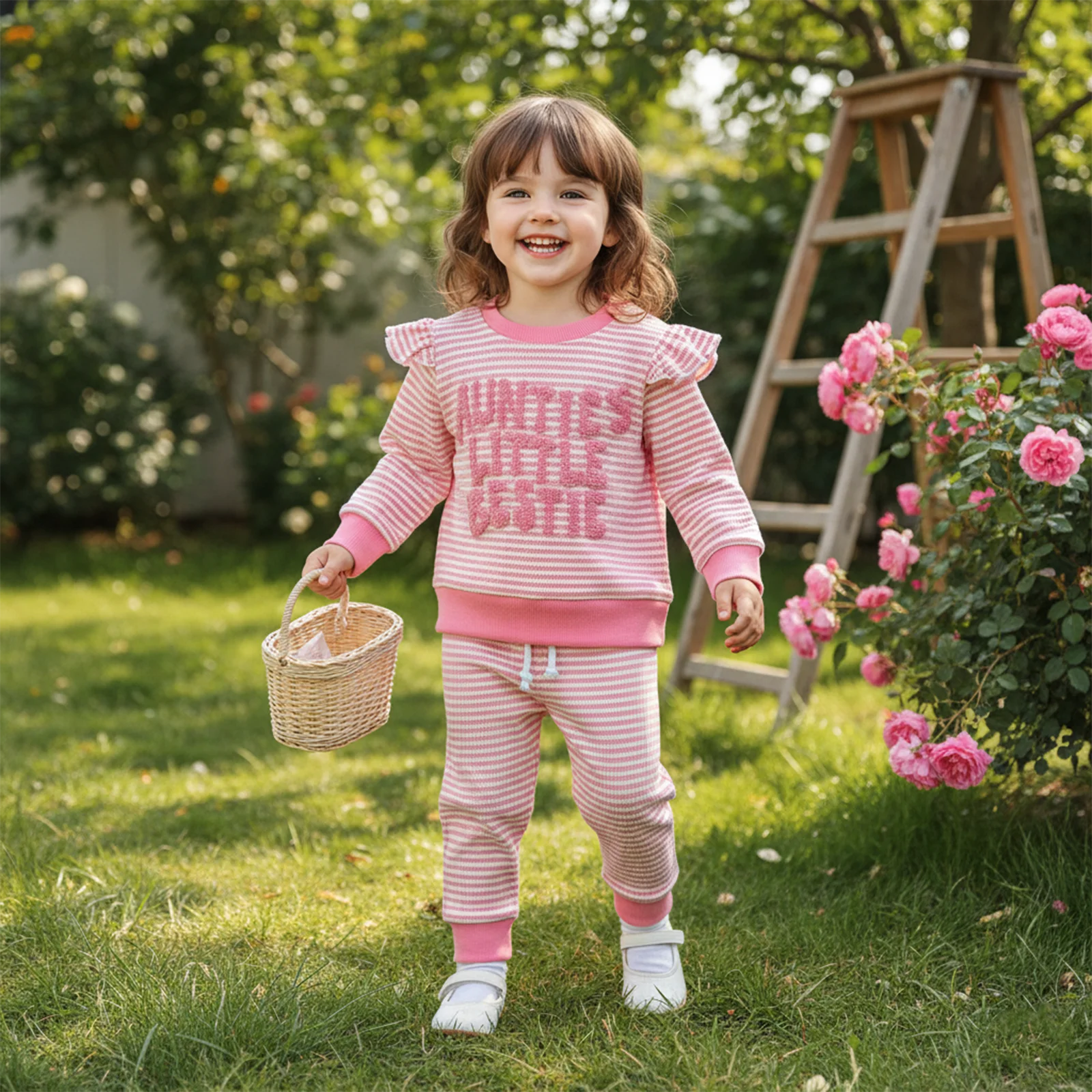 ViSgogo Conjunto de pantalones de cintura elástica con sudadera y letras de manga larga para niña de primavera, ropa para niños pequeños - imagen 2