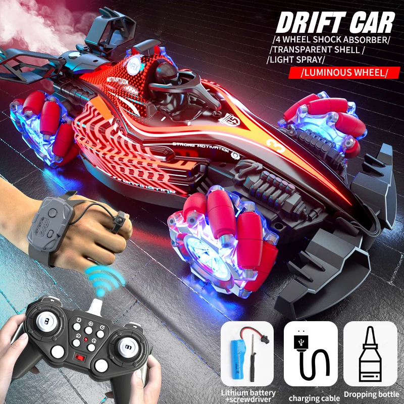JJRC Q186 Drift RC Car Dual Contol  Gesture Control with Light  Music 2.4G Wireless Remote Control Racing Spray Stunt Car Xmas