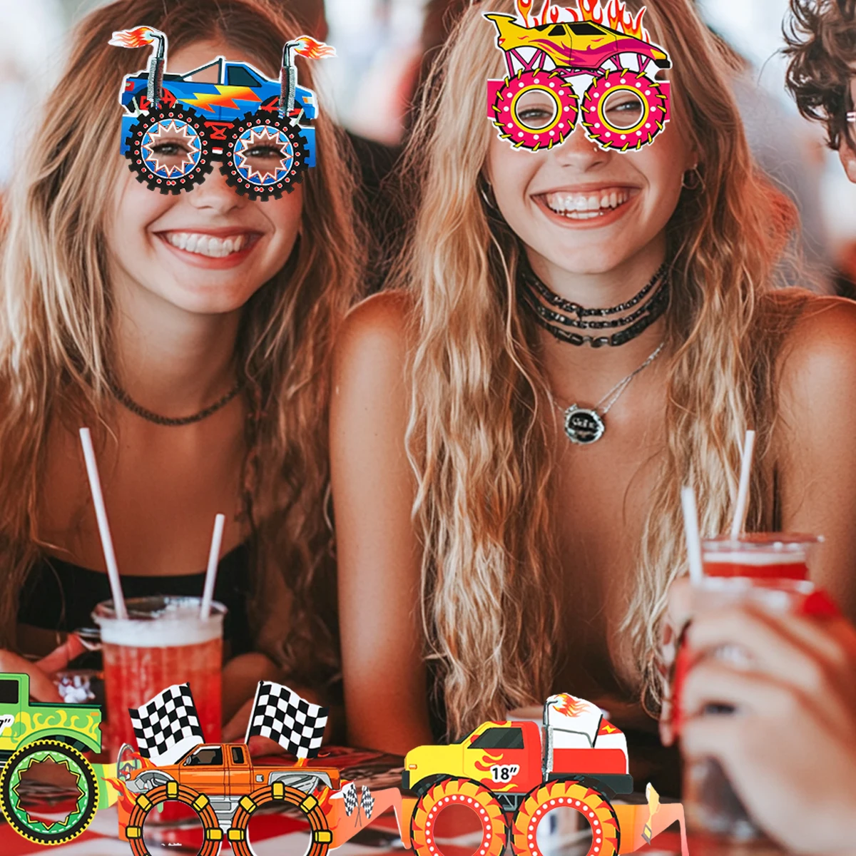 Gafas de papel con tema de camión monstruo, decoración para fiesta de feliz cumpleaños, niños y niños, suministros para fiesta de cumpleaños con tema de camión monstruo, 8 Uds. - imagen 5