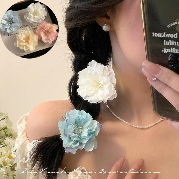 Pinzas para el cabello con forma de flor de peonía, adornos para el cabello con Clip LATERAL, horquillas con flores de imitación dulces para mujer y niña, accesorios de playa