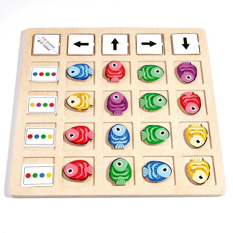 Juguetes Montessori de madera peces: rompecabezas pensamiento lógico - imagen 2
