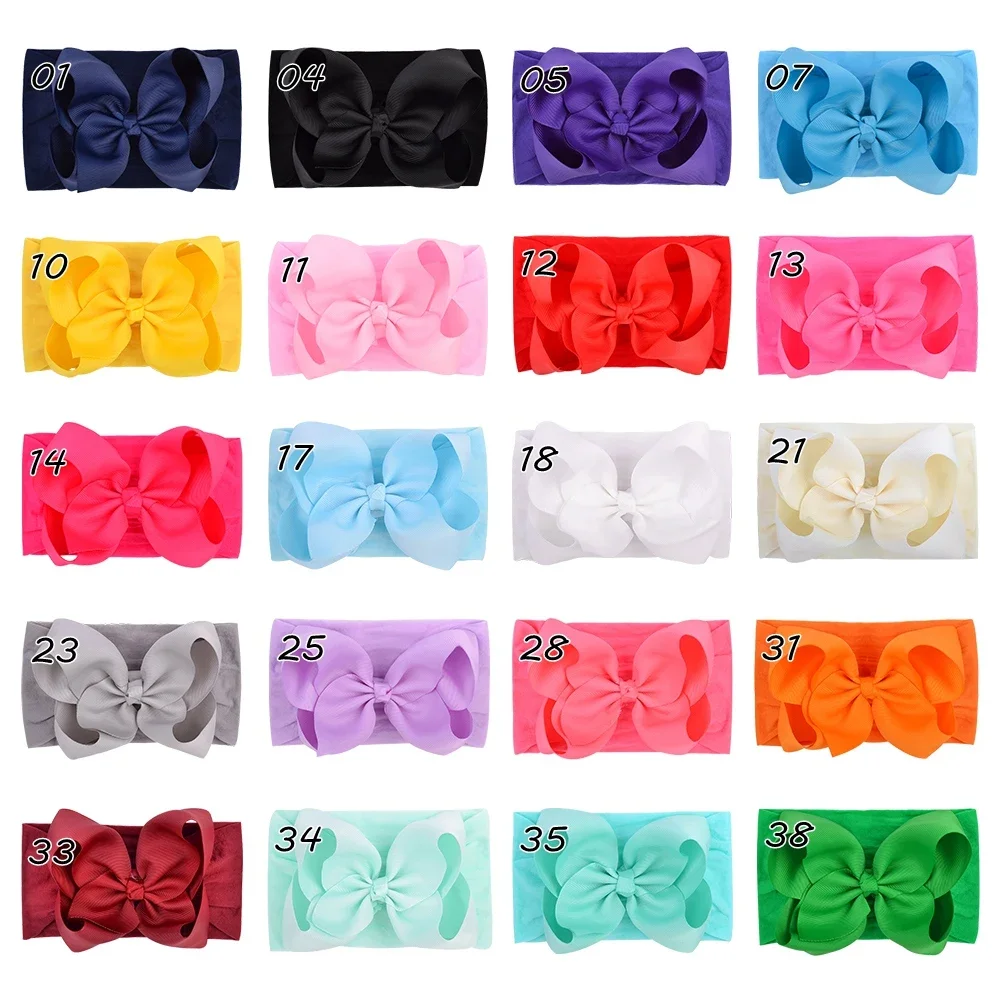 20 piezas diadema con lazo grande de 6 pulgadas para niñas, turbante de nailon ancho y dulce de Color aleatorio, accesorios suaves para el cabello para recién nacidos - imagen 2