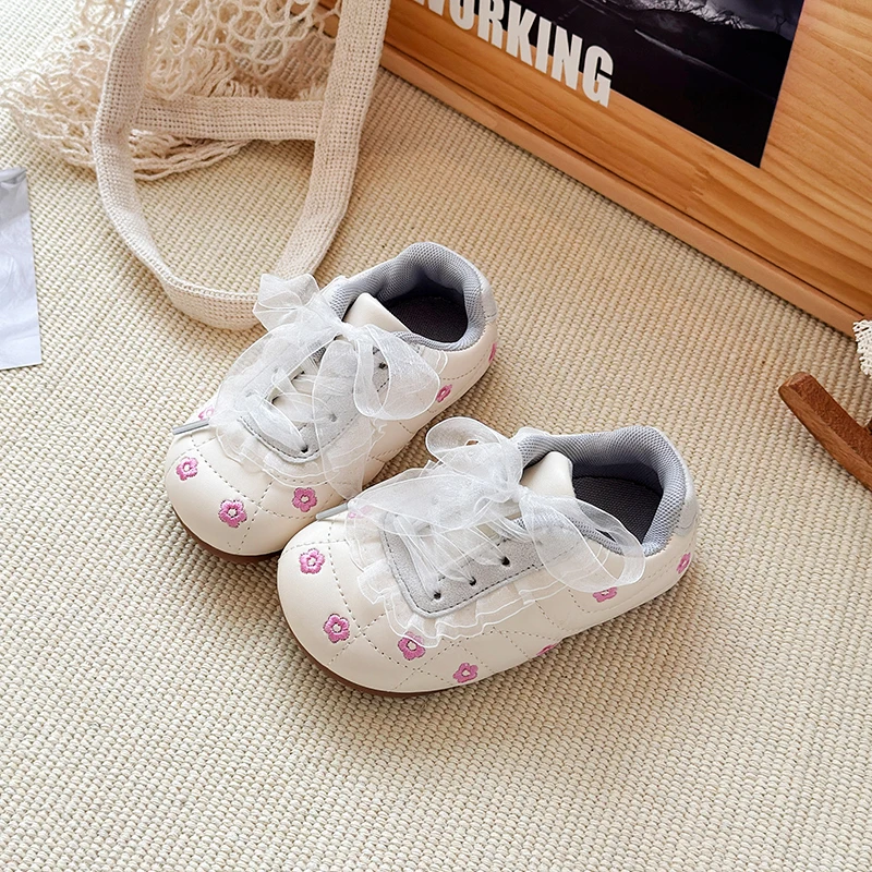 Primavera otoño niños zapatos casuales para niñas zapatillas antideslizantes suela blanda zapatos para niños pequeños encaje Floral princesa - imagen 3