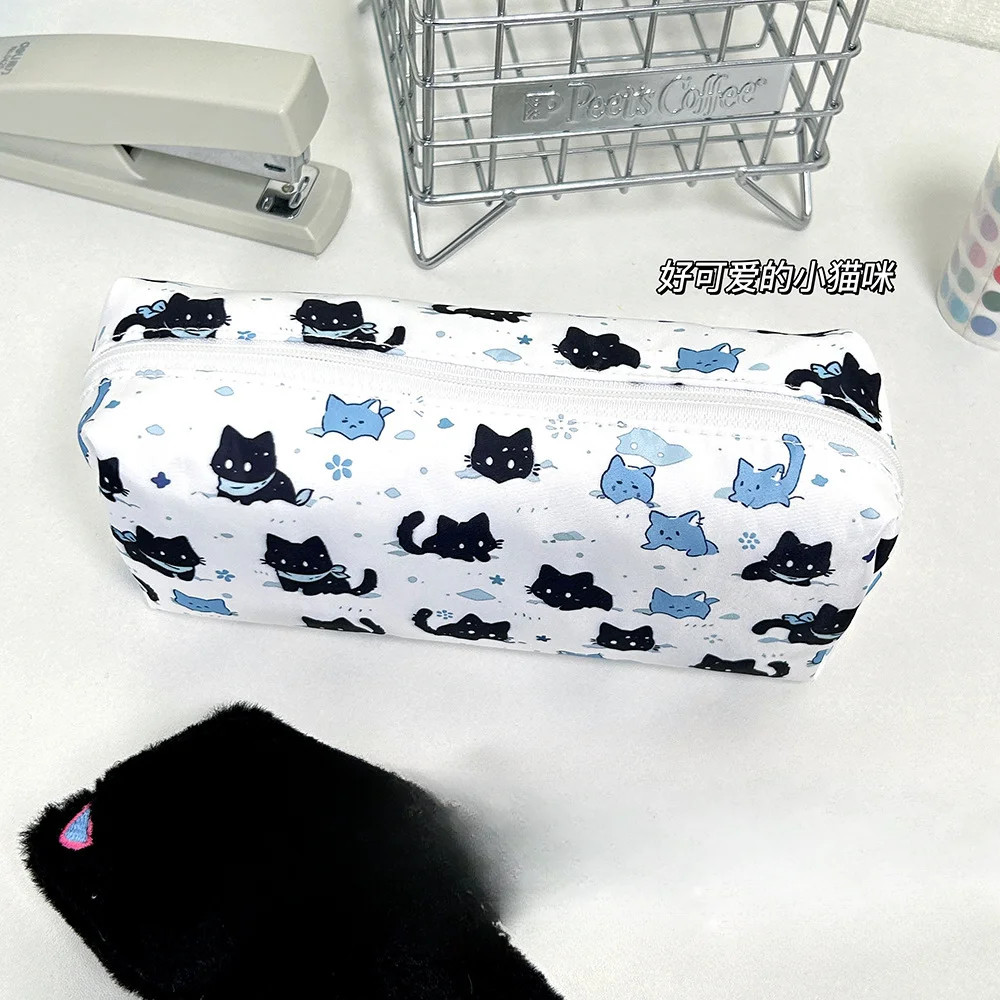 Bolsa de lápices con estampado de gato de nieve de dibujos animados, bolsa de lápices de almacenamiento de papelería para estudiantes de gran capacidad de alto valor para volver a la escuela - imagen 2