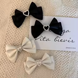 2 unid/set de pinzas para el cabello de Lolita, horquillas con lazo de corazón de diamantes de imitación, Clip de doble punta de estilo forestal para niña, accesorios estéticos para el cabello escolares