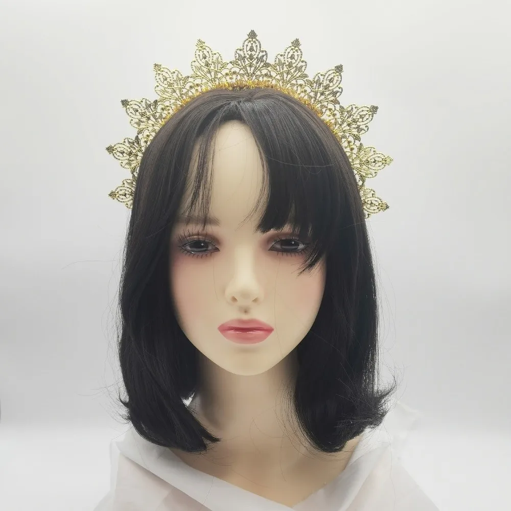 Diadema con Halo de diosa de flores para mujer, diadema con diamantes de imitación para sol, Color dorado, aro para el pelo tradicional para Festival, accesorio Lolita - imagen 3