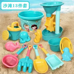 Juguetes de playa para niños: cubo, pala y herramientas arena suave