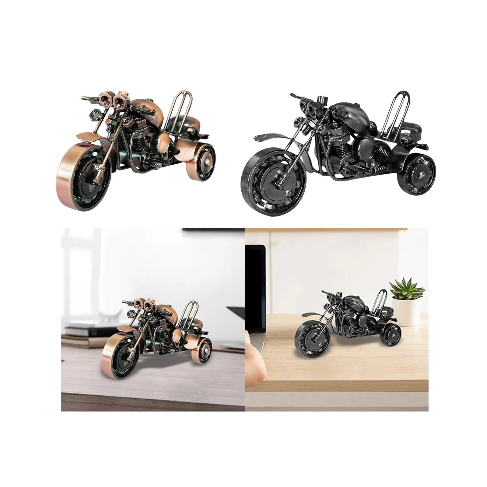 Metal Three Wheeled Motorcycle Figurine Statue Ornament Retro Crafts 6.3x2.5x3.3inch for Dad Men Boyfriend Gift Multipurpose