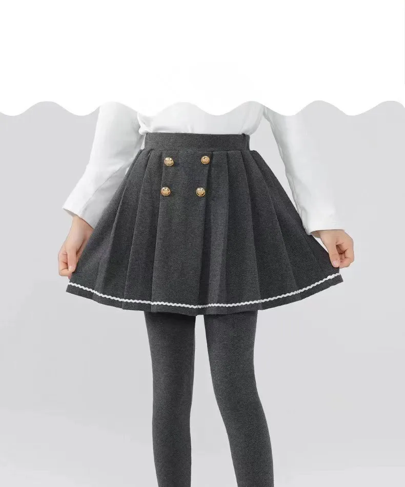 Nueva llegada de algodón flaco grande niños niñas falda Leggings alto elástico sólido primavera adolescentes pantalones de Yoga para 120-160 cm - imagen 5