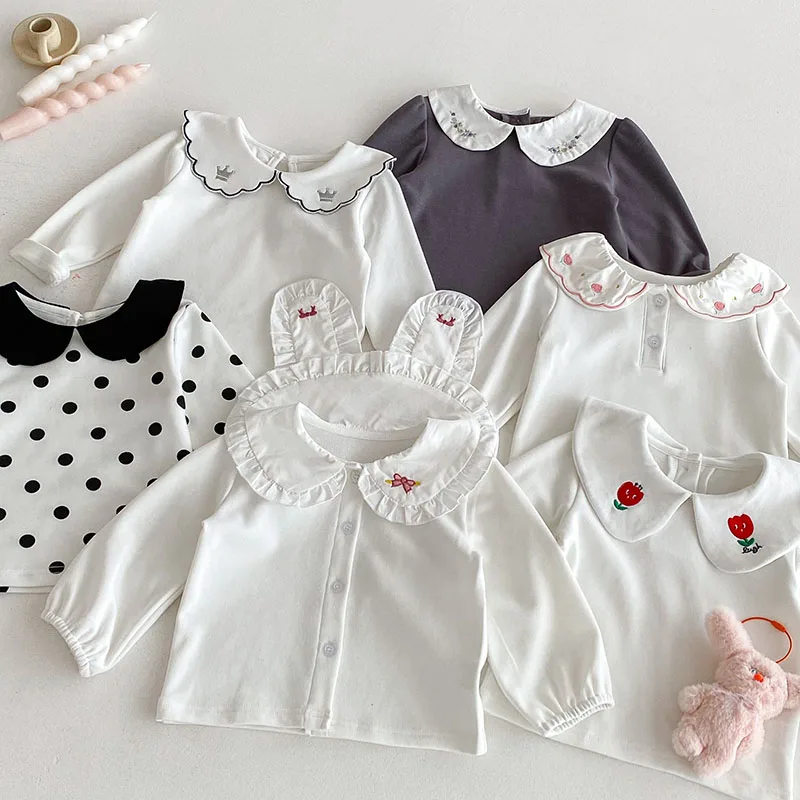 Haut brodé à fleurs pour bébé de 0 à 3 ans, col Peter Pan, chemise à manches longues, vêtements superposés brodés, automne - imagen 3