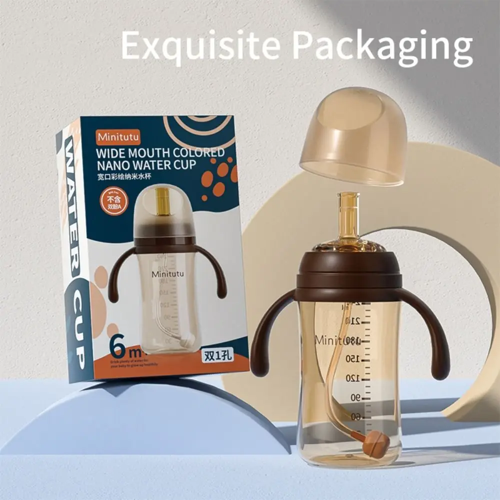 Taza con pajita de alta capacidad de 240ml/300ml, Material PP, botella de lactancia con cuello ancho de 5CM, botella de leche anticólicos sin BPA para bebés y niños - imagen 2