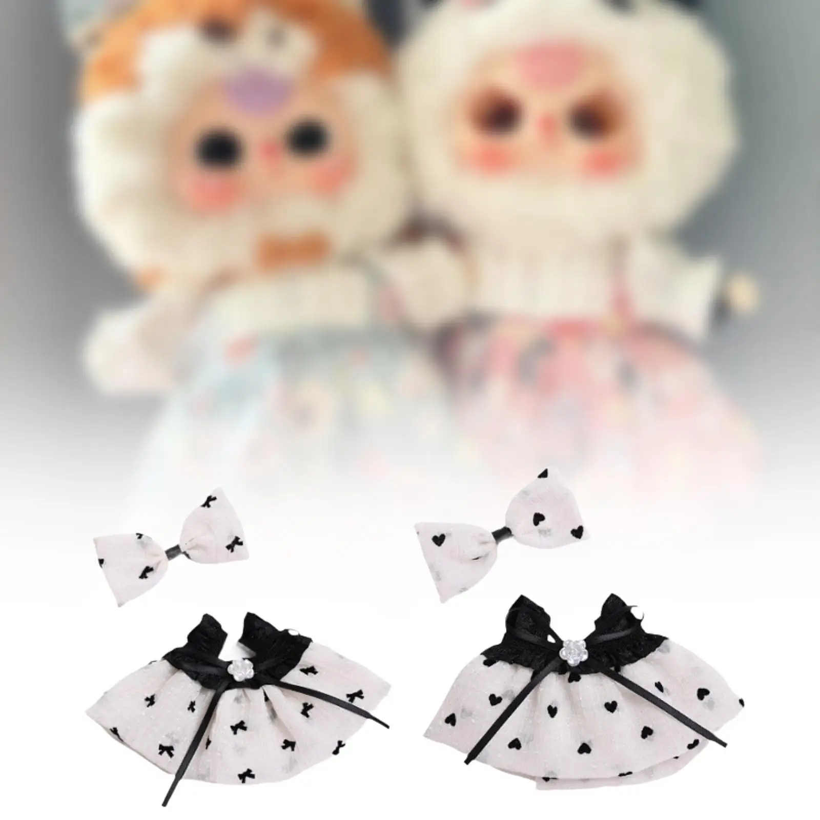 2 Pieces Dolls Dress and Bow Hairpin Accs Costume Miniature Clothes Outfits for 15-17cm Dolls Girl Dolls Dress up New Year Gifts