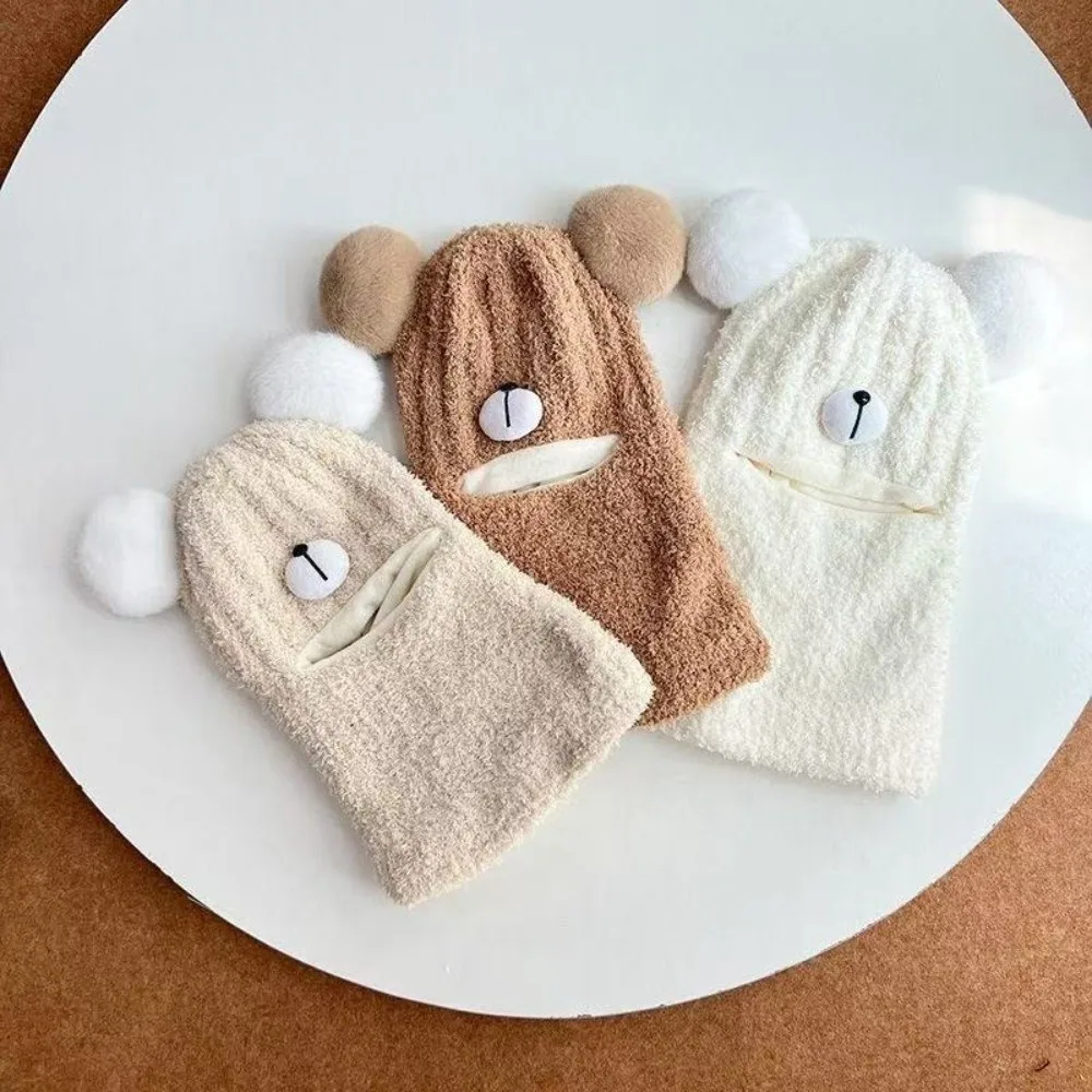 Nueva bufanda cálida máscara sombrero integrado a prueba de frío a prueba de viento calentador de cuello tejido lindo gorro de oso deportes al aire libre - imagen 5