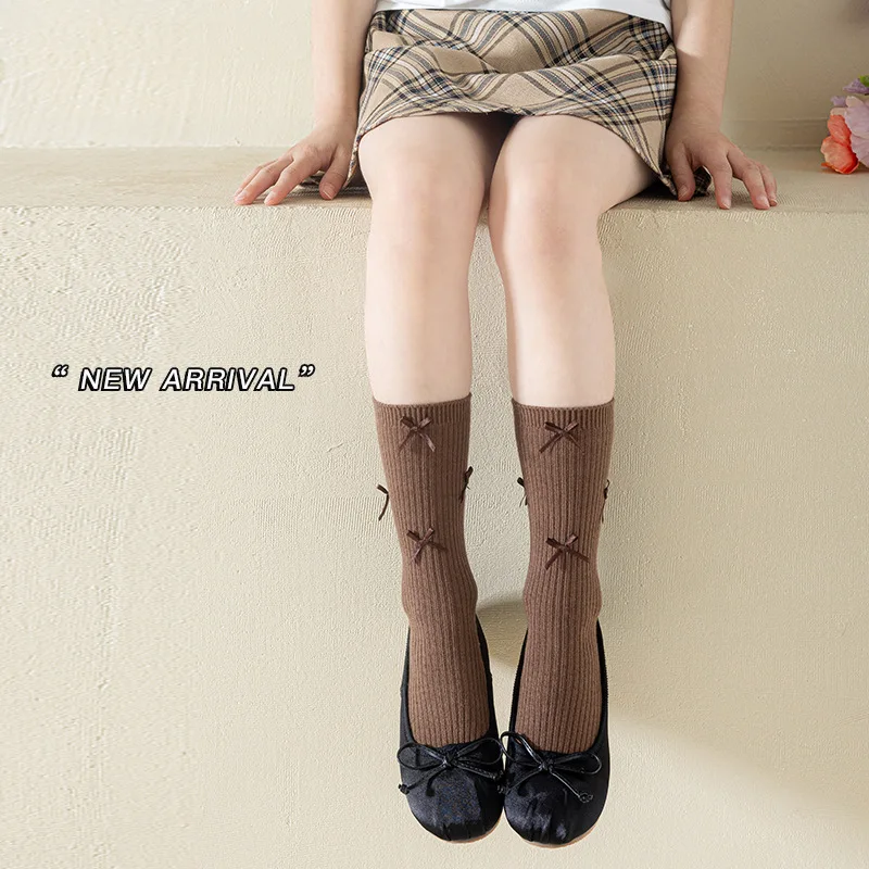 1 par de calcetines holgados con lazo de estilo coreano para niños y niñas, calcetines informales de punto para botas, calcetines holgados de mezcla de algodón suave para niños - imagen 2