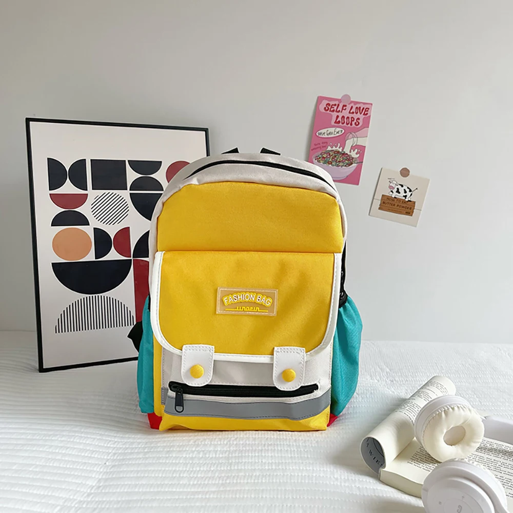Mochila infantil retro en lona con bloques de color para escuela - imagen 3