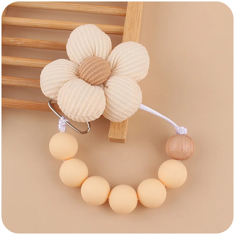 Clip para chupete de bebé, cadena de chupete de silicona con flores DIY creativas para recién nacido, juguetes para la dentición de algodón, soporte colgante para chupete - imagen 5