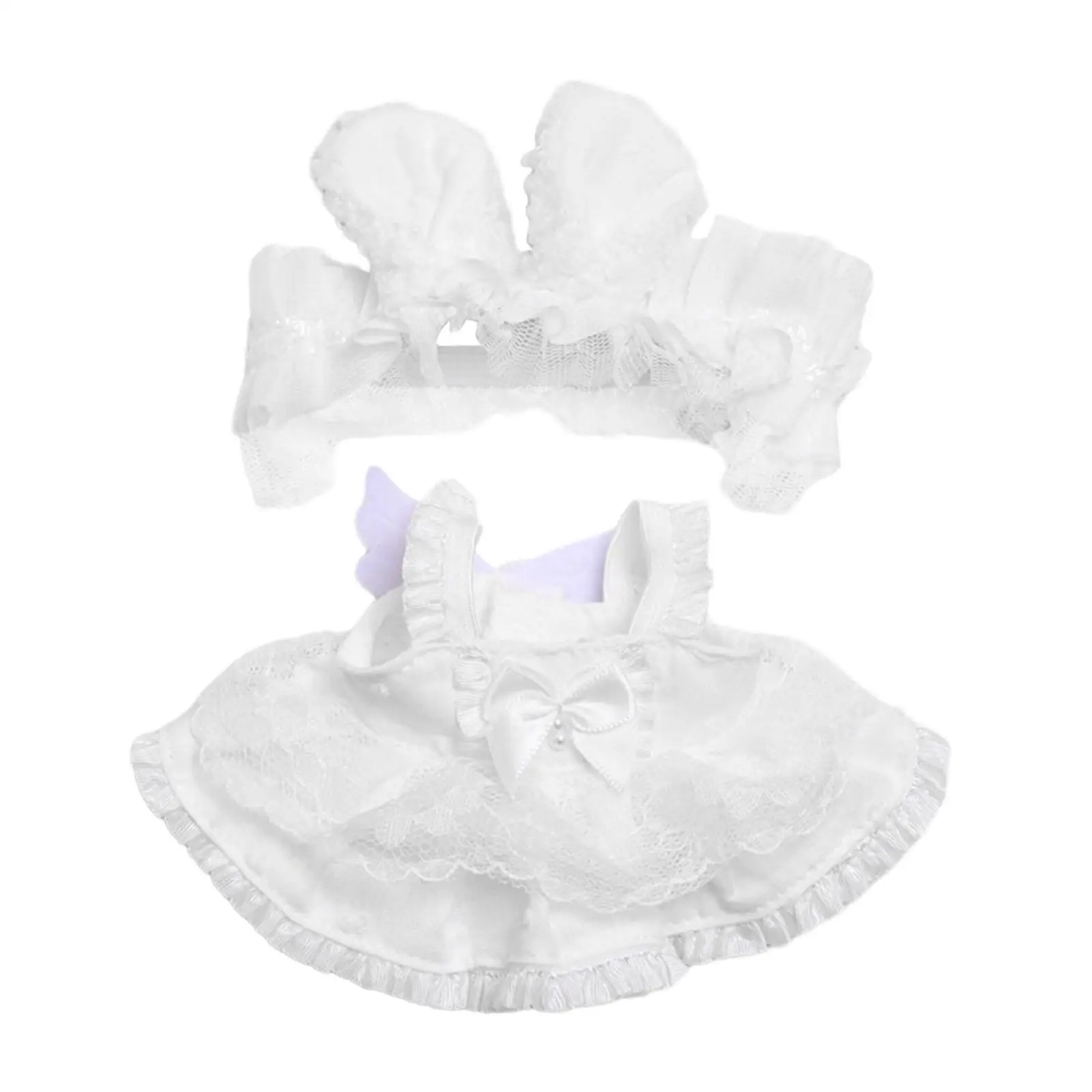2Pcs Fashion Dolls Lace Dress and Rabbit Ear Headband Accs Costume for 6inch Dolls Girls Dolls Children's Gifts Halloween Gifts