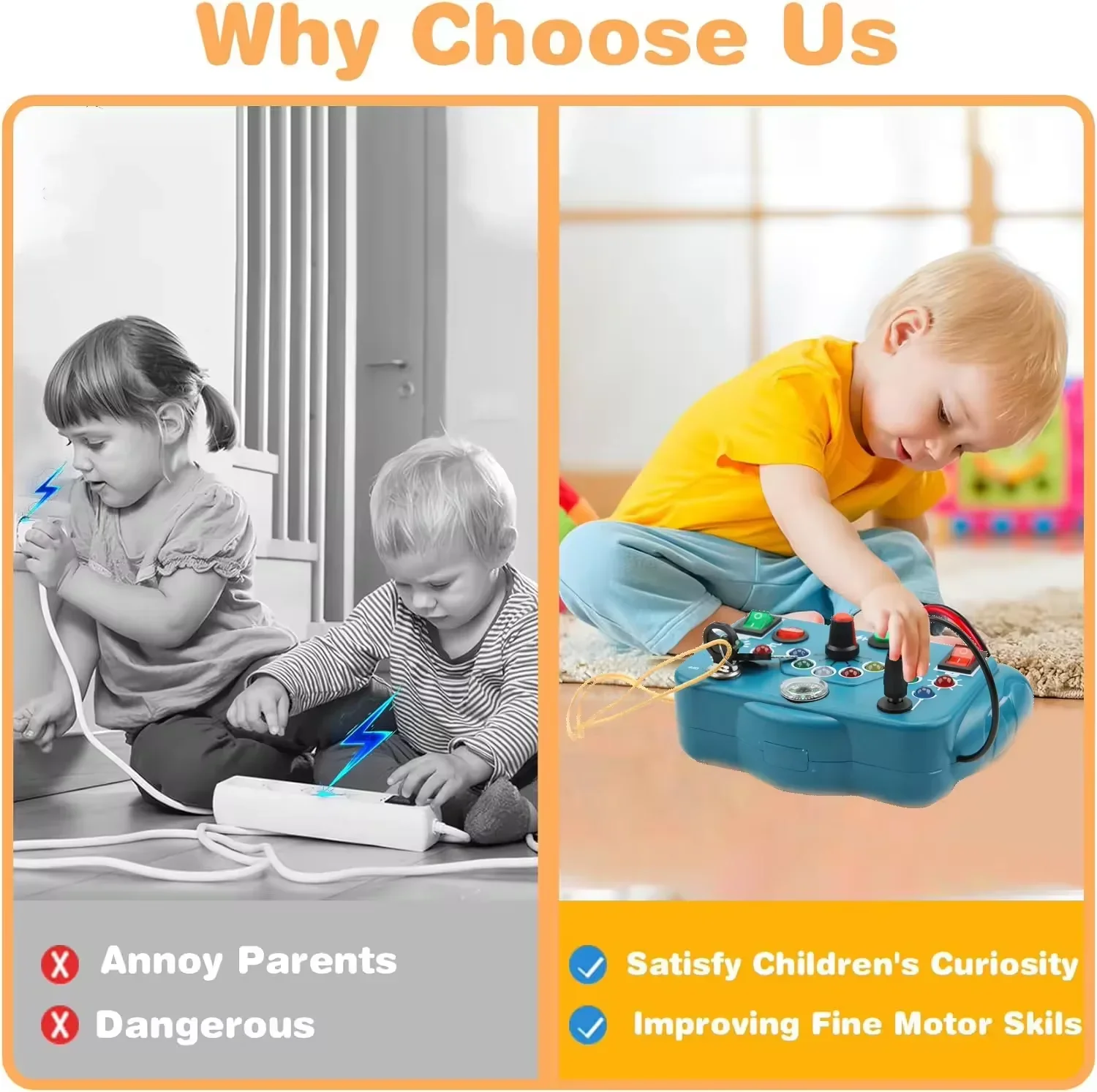 Tablero ocupado Montessori, juguetes sensoriales de dibujos animados con luz LED, tablero de Control de encendido y apagado, juego de rompecabezas eléctrico portátil para 2-4 años - imagen 3