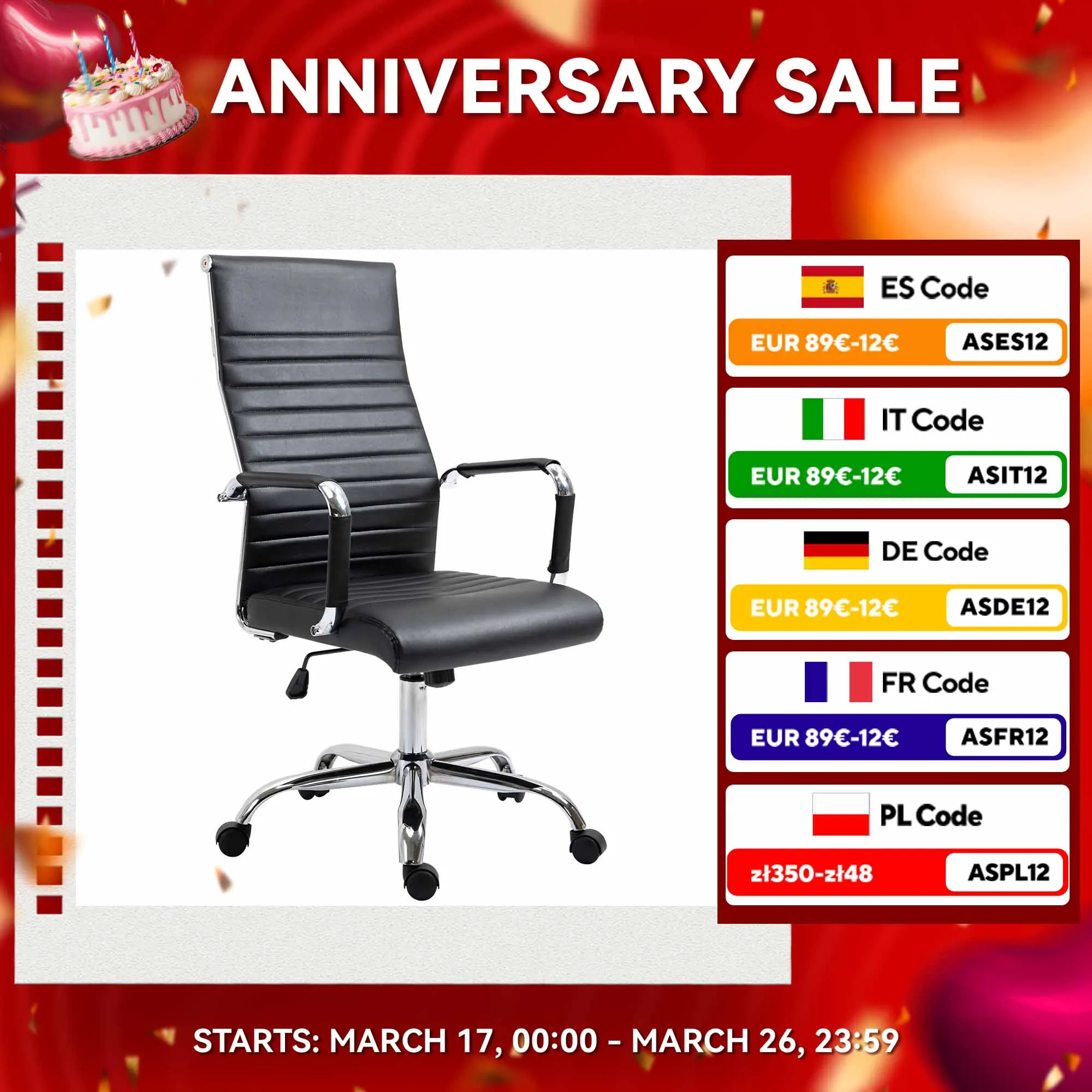 Vinsetto Silla de Oficina Ergonómica Silla de Escritorio Basculante con Altura Ajustable y Ruedas 54x62x104-114cm Negro