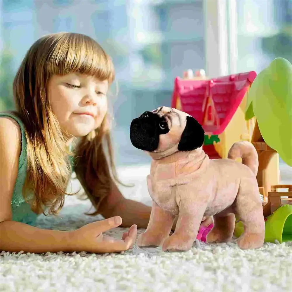 Juguetes de peluche de perro Pug de pie realista para niños, animales de peluche de perro suave, regalos de cumpleaños y Navidad, 33cm