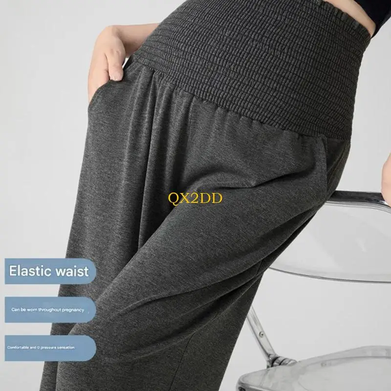 QX2D Pantalones maternidad fácil cuidado, pantalones anchos tela poliéster, pantalones cómodos para embarazo en - imagen 2