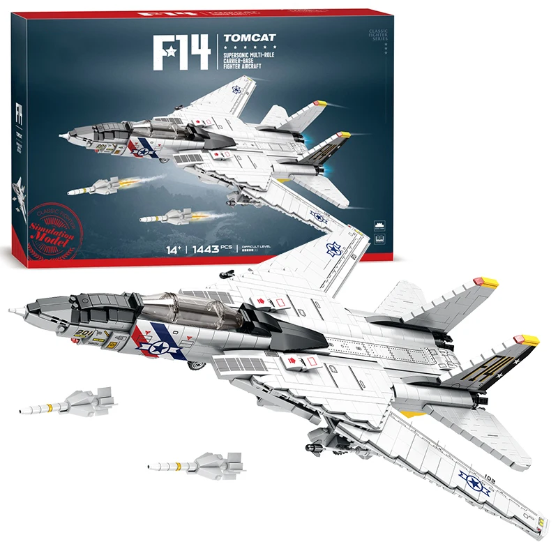 Bloques de construcción de aviones de combate militares Tomcat F14, 1443 Uds., MOC Carrier-Base, modelo de combate, juego de ladrillos, regalos de vacaciones, juguetes para niños